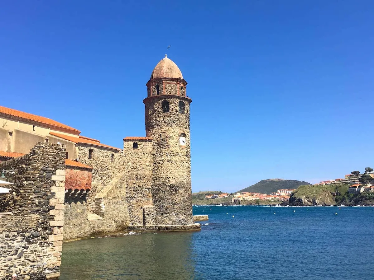 Collioure seafront in Catalonia with its bell tower