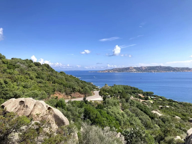 Costa Smeralda in Sardinia near Porto Cervo, with the Maddalena Islands in the background.
