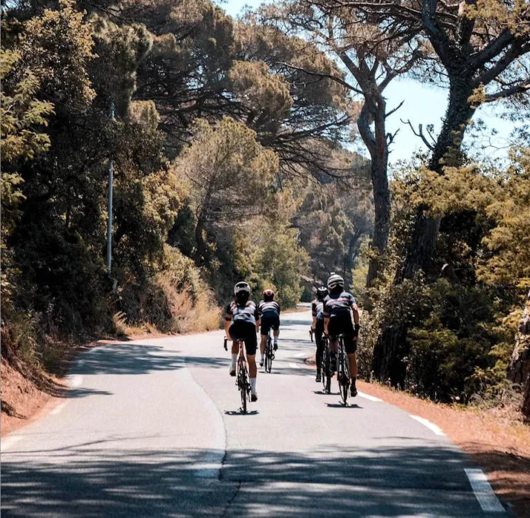 a group of cyclists touring the countryside around Saint-Tropez on the French Riviera
