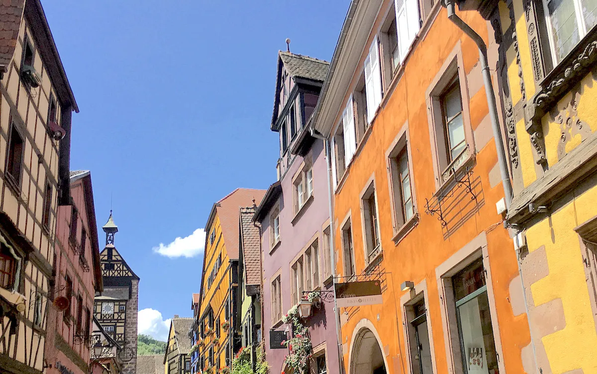 the village of Riquewhir and its clock tower