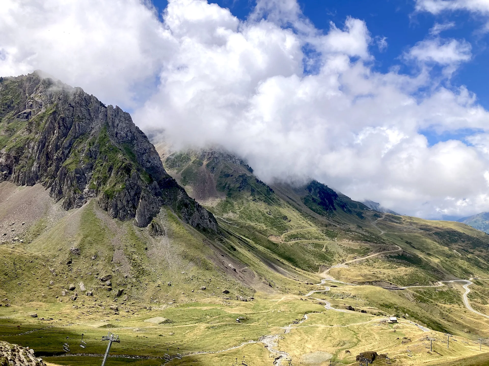 The legendary Col du Tourmalet in the French Pyrenees, between sun and clouds
