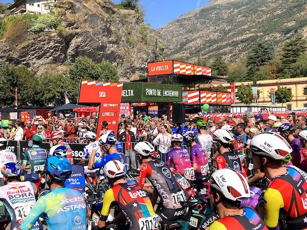 the peloton at the start of a stage of the Vuelta a España